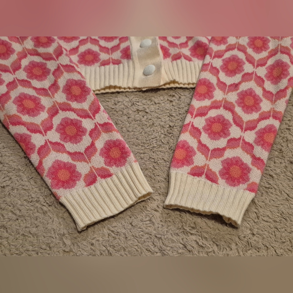 Molly Green 70's Retro Flower Cropped Cardigan XS-S EUC - Picture 6 of 11